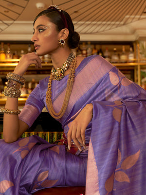 Rajwada Women Festive Purple Silk Blend Woven Saree With Unstitched Blouse