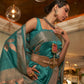 Rajwada Women Festive Teal Silk Blend Woven Saree With Unstitched Blouse