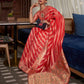 Rajwada Red Woven Design Silk Blend Saree With Unstitched Blouse For Women