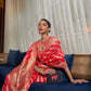 Rajwada Red Woven Design Silk Blend Saree With Unstitched Blouse For Women