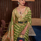 Rajwada Olive Woven Design Silk Blend Saree With Unstitched Blouse For Women