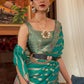 Rajwada Teal Woven Design Silk Blend Saree With Unstitched Blouse For Women