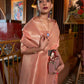 Rajwada Peach Woven Design Silk Blend Saree With Unstitched Blouse For Women