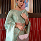 Rajwada Sea Green Woven Design Silk Blend Saree With Unstitched Blouse For Women