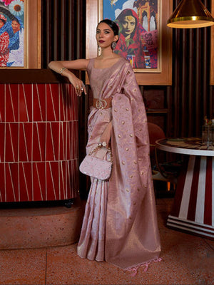 Rajwada Mauve Woven Design Silk Blend Saree With Unstitched Blouse For Women