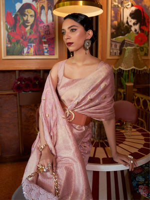 Rajwada Mauve Woven Design Silk Blend Saree With Unstitched Blouse For Women