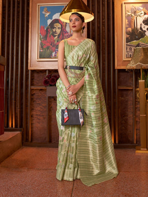 Rajwada Olive Woven Design Silk Blend Saree With Unstitched Blouse For Women