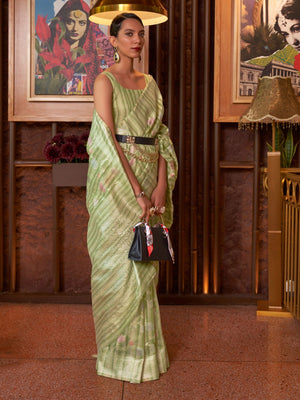 Rajwada Olive Woven Design Silk Blend Saree With Unstitched Blouse For Women