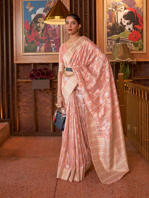 Rajwada Pink Woven Design Silk Blend Saree With Unstitched Blouse For Women