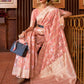 Rajwada Pink Woven Design Silk Blend Saree With Unstitched Blouse For Women