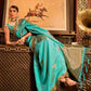 Rajwada Blue And Gold Woven Design Silk Blend Saree With Unstitched Blouse For Women