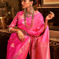 Rajwada Pink And Gold Woven Design Silk Blend Saree With Unstitched Blouse For Women