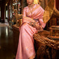 Rajwada Pink And Gold Woven Design Silk Blend Saree With Unstitched Blouse For Women