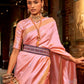 Rajwada Pink And Gold Woven Design Silk Blend Saree With Unstitched Blouse For Women