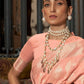 Rajwada Peach Woven Design Silk Blend Saree With Unstitched Blouse For Women