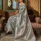 Rajwada Grey Woven Design Silk Blend Saree With Unstitched Blouse For Women