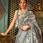 Rajwada Grey Woven Design Silk Blend Saree With Unstitched Blouse For Women