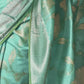 Rajwada Sea Green Woven Design Silk Blend Saree With Unstitched Blouse For Women