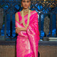 Rajwada Pink And Silver Woven Design Silk Blend Saree With Unstitched Blouse For Women
