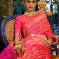 Rajwada Pink And Yellow Woven Design Silk Blend Saree With Unstitched Blouse For Women