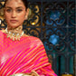 Rajwada Pink And Yellow Woven Design Silk Blend Saree With Unstitched Blouse For Women
