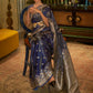 Rajwada Navy Blue And Gold Woven Design Silk Blend Saree With Unstitched Blouse For Women