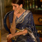 Rajwada Navy Blue And Gold Woven Design Silk Blend Saree With Unstitched Blouse For Women