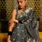 Rajwada Grey And Gold Woven Design Silk Blend Saree With Unstitched Blouse For Women