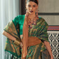 Rajwada Women Festive Green Silk Blend Woven Saree With Unstitched Blouse