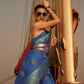 Rajwada Women Blue Silk Blend Woven Saree With Unstitched Blouse