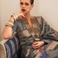 Rajwada Women Grey Silk Blend Woven Saree With Unstitched Blouse