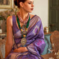 Rajwada Women Purple Silk Blend Woven Saree With Unstitched Blouse