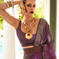 Rajwada Women Violet Silk Blend Woven Saree With Unstitched Blouse