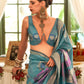 Rajwada Women Blue Silk Blend Woven Saree With Unstitched Blouse