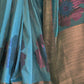 Rajwada Women Blue Silk Blend Woven Saree With Unstitched Blouse