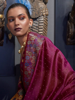 Rajwada Women Violet Organza Woven Saree With Unstitched Blouse
