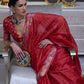 Rajwada Women Red Organza Woven Saree With Unstitched Blouse