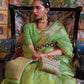 Rajwada Women Light Green Organza Woven Saree With Unstitched Blouse