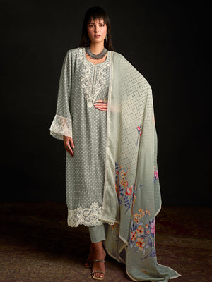 Rajwada Olive Cotton Blend  Embroidered Semi-Stitched Kurta Set For Women