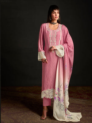 Rajwada Pink Cotton Blend  Embroidered Semi-Stitched Kurta Set For Women