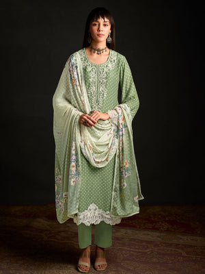 Rajwada Green Cotton Blend  Embroidered Semi-Stitched Kurta Set For Women