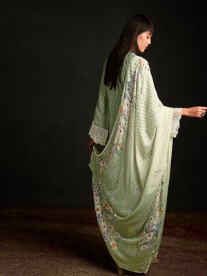 Rajwada Green Cotton Blend  Embroidered Semi-Stitched Kurta Set For Women