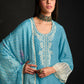 Rajwada Blue Cotton Blend  Embroidered Semi-Stitched Kurta Set For Women
