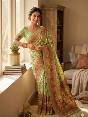 Rajwada Light Green Silk Blend Woven Saree For Women