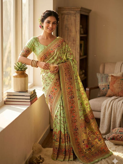 Rajwada Light Green Silk Blend Woven Saree For Women