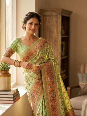 Rajwada Light Green Silk Blend Woven Saree For Women