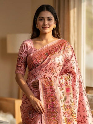 Rajwada Light Pink Silk Blend Woven Saree For Women
