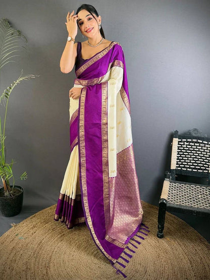 Rajwada Purple Silk Blend Woven Saree For Women