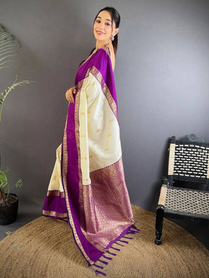 Rajwada Purple Silk Blend Woven Saree For Women