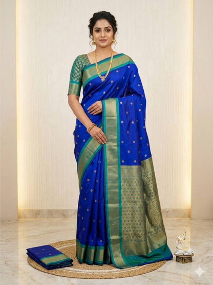 Rajwada Royal  Blue Silk Blend Woven Saree For Women